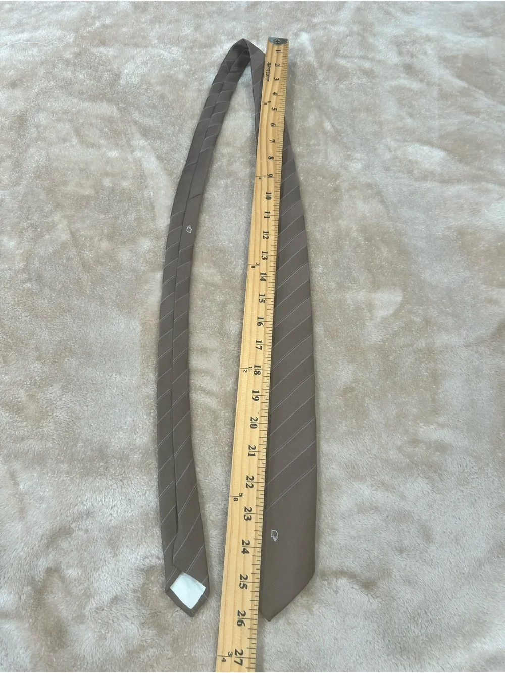 Christian Dior Vintage Striped Tie Brown Silver Logo Quiet Luxury Necktie dad